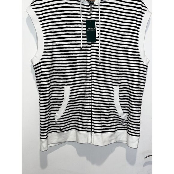 NWT Lauren Ralph Lauren Black & White Sleeveless Striped Zip Pockets Women's Hoo - Picture 3 of 11